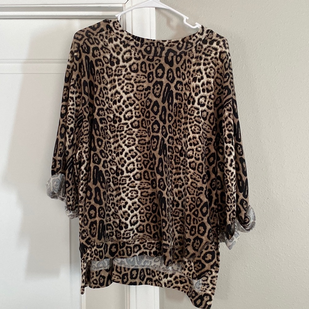 Umgee Leopard Print Tunic with Lace Trim
